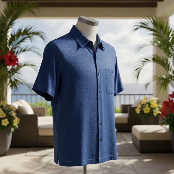 NWT Tori Richard Blue Button Down Shirt Small Embroidered Canoe - Picture 6 of 11